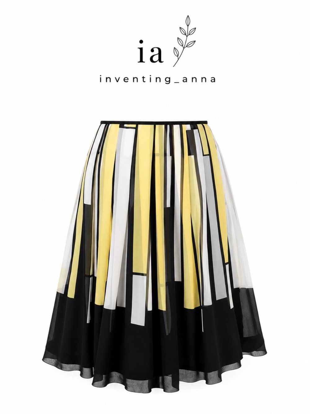 Black and Yellow Abstract Geometric Design Skirt w/Side Zipper Fully Lined